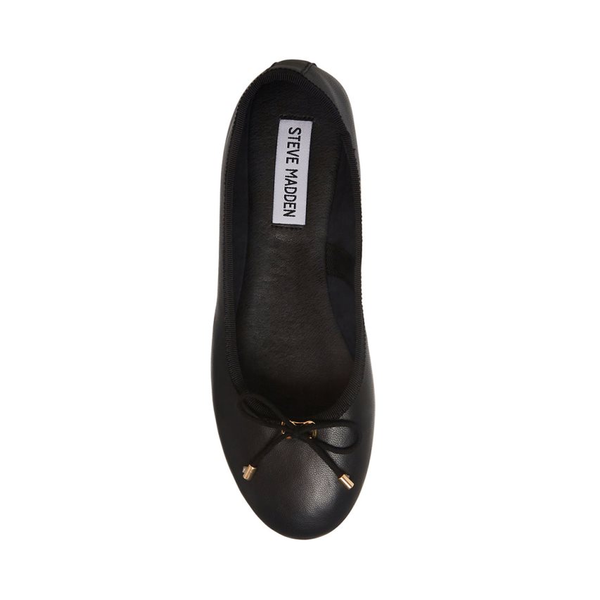 Black Steve Madden Blossoms Leather Women's Ballet Flats | PH 3759KXO